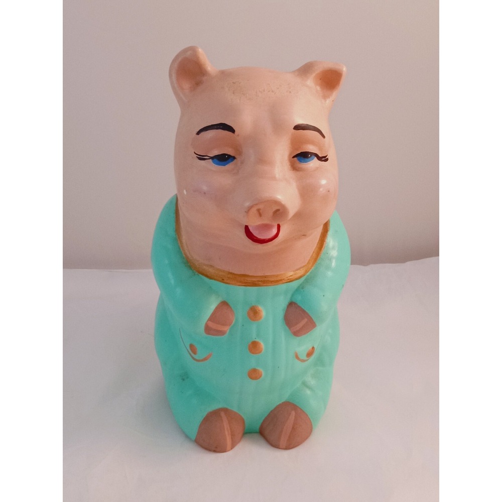 Vintage Ceramic Piggy Bank with Removable Cork Stopper - Cute Antique 1940's Pig